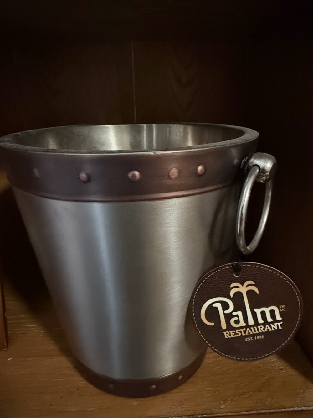 Branded Silver Ice Bucket with Bronze Accent Rings